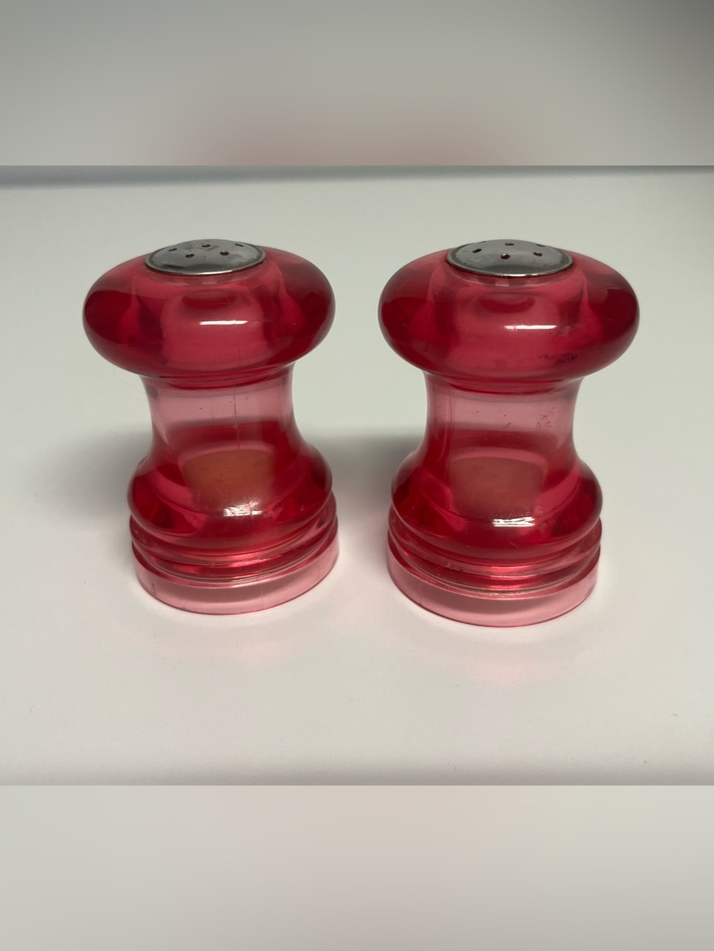 Vintage Pink Plastic Salt and Pepper Shakers - Set of 2